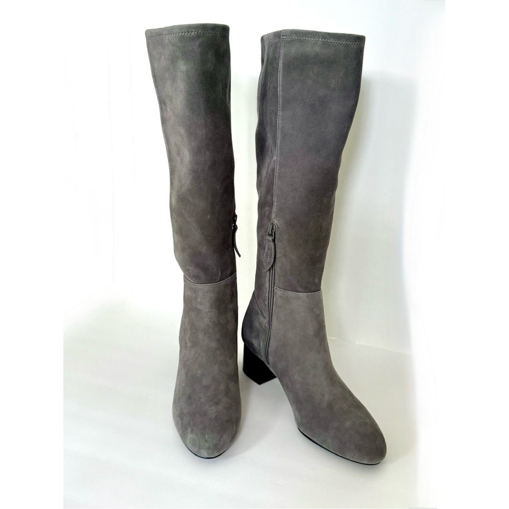 Talbots Womens Grey Suede Knee High Block Heel Boots Size 7.5